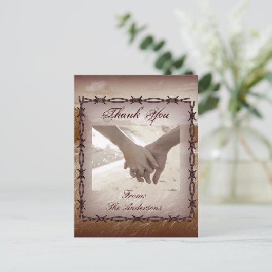 Barbed Wire western Country Wedding Dank u Briefkaart (Staand voorkant)