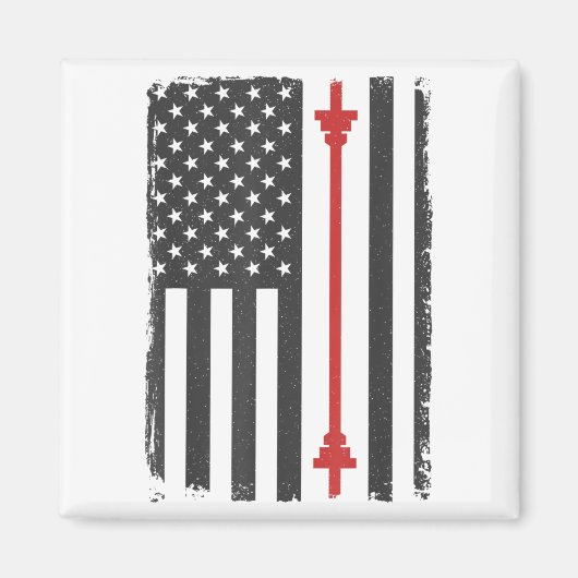 Barbell American Flag Gym Workout Tee Usa Motivati Magneet (Voorkant)