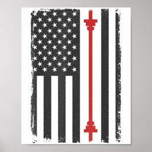 Barbell Amerikaanse Vlag Gym Workout T-shirt Usa M Poster