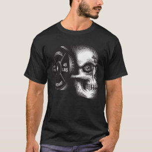Barbell Bord en schedel - Workout Gym Motivatie T-shirt