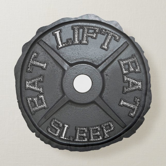 Barbell Bord - Lift, Eat, Slaap Rond Kussen (Achterkant)