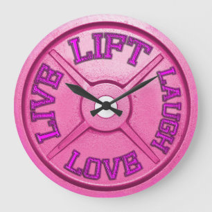 Barbell Bord Wall Clock - Lift, Live, Love, Laugh Grote Klok