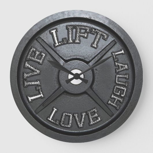 Barbell Bord Wall Clock - Lift, Live, Love, Laugh Grote Klok (Voorkant)