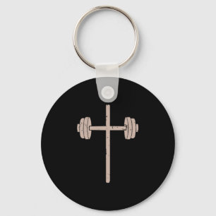 Barbell Cross Dumbbell Faith-fitness Christelijke Sleutelhanger
