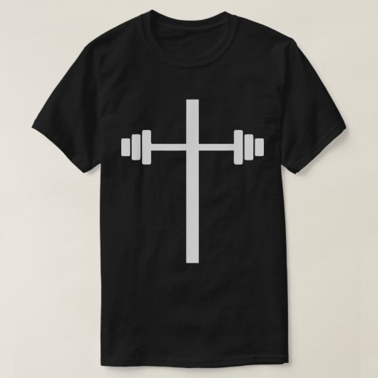 Barbell Dumbbell Cross Christelijk Jesus Gym Worko T-shirt (Design voorkant)