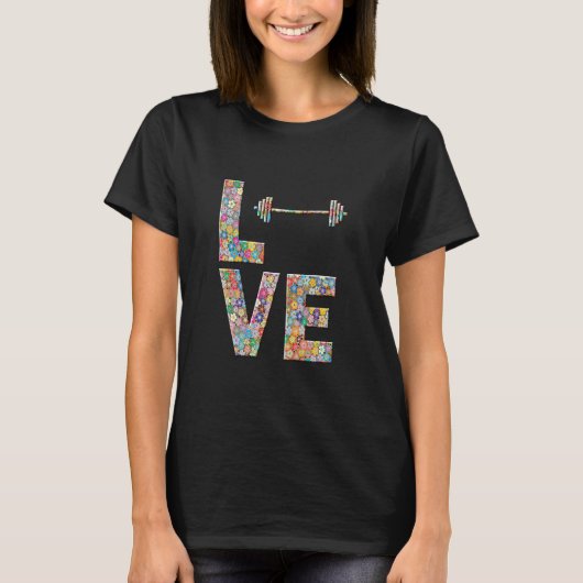 Barbell Gym Workout Love Flowers T-shirt (Voorkant)