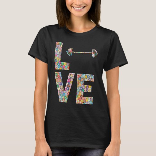 Barbell Gym Workout Love Flowers T-shirt (Voorkant)