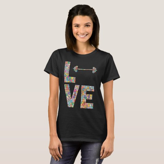 Barbell Gym Workout Love Flowers T-shirt (Voorkant volledig)