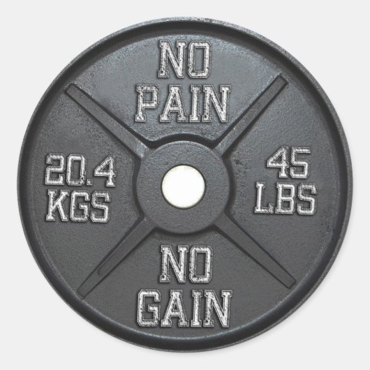Barbell Plate - No Pain No Gain Ronde Sticker (Voorkant)