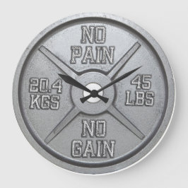 Barbell Plate Wall Clock - No Pain No Gain Grote Klok