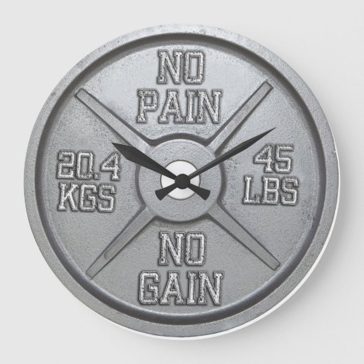 Barbell Plate Wall Clock - No Pain No Gain Grote Klok (Voorkant)