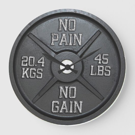 Barbell Plate Wall Clock - No Pain No Gain Grote Klok (Voorkant)