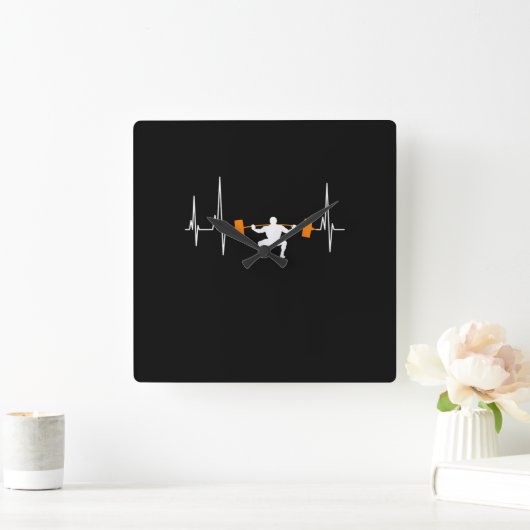 Barbell Weightlift Heartbeat Bodybuilding Vierkante Klok (Huis)