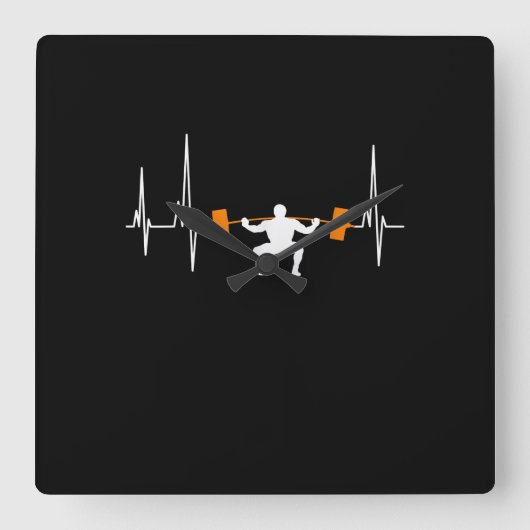 Barbell Weightlift Heartbeat Bodybuilding Vierkante Klok (Voorkant)