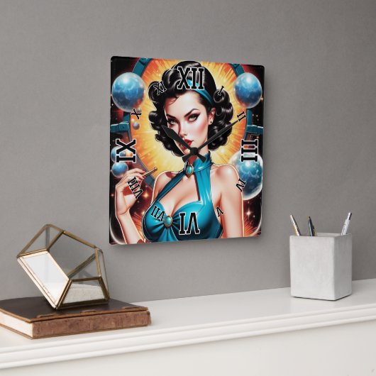 Barbenheimer Retro Fusion Atomic Age Mode Vierkante Klok (Kantoor)