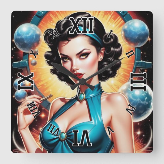 Barbenheimer Retro Fusion Atomic Age Mode Vierkante Klok (Voorkant)