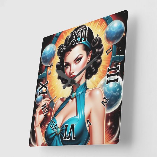 Barbenheimer Retro Fusion Atomic Age Mode Vierkante Klok (Hoek)