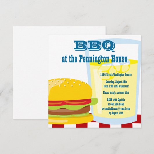 Barbeque barbeque (Barbeque): uitnodiging voor een (Voorkant / Achterkant)