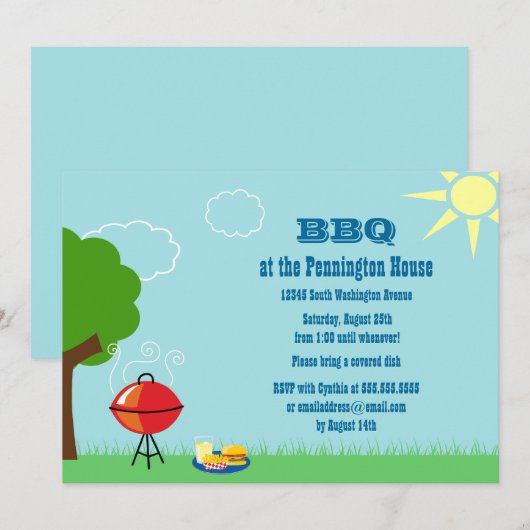 Barbeque barbeque (Barbeque): uitnodiging voor een (Voorkant / Achterkant)