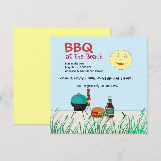 Barbeque Beach Party Invitation Kaart (Voorkant / Achterkant)