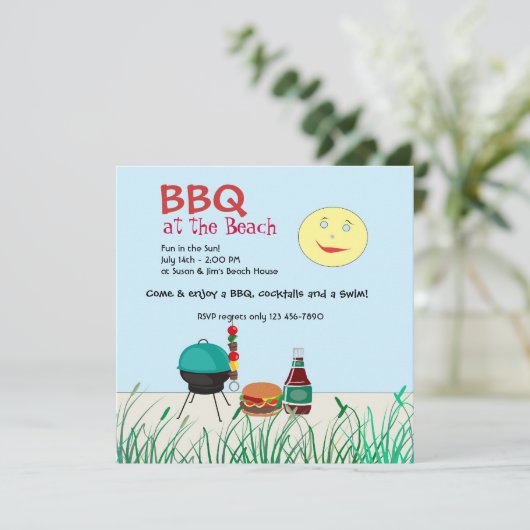 Barbeque Beach Party Invitation Kaart (Staand voorkant)