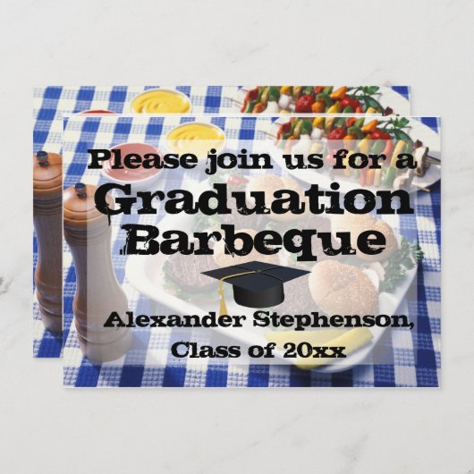 Barbeque Burgers on Tablecloth Graduation Party Kaart (Voorkant / Achterkant)