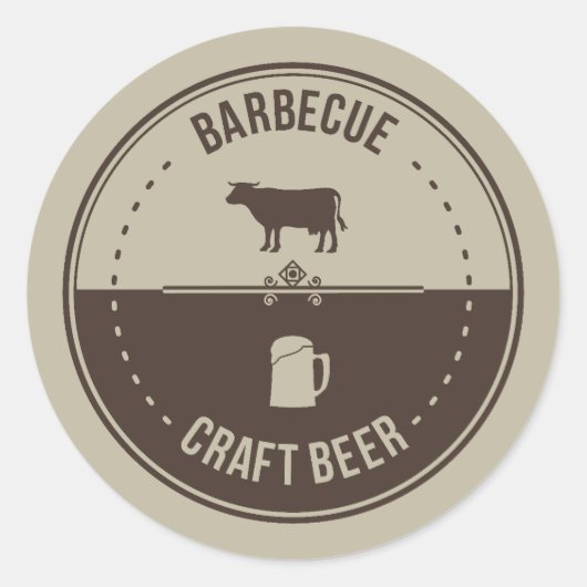 Barbeque en bier, BBQ Embleem Badge Ronde Sticker (Voorkant)