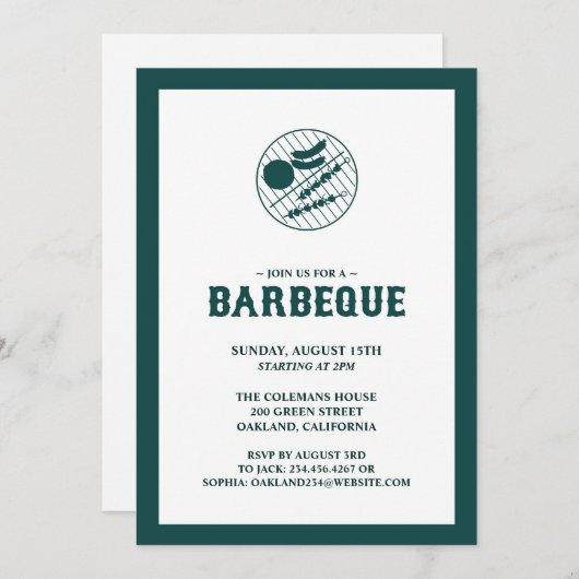 Barbeque Grill Flat Invitation Kaart (Voorkant / Achterkant)