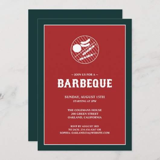 Barbeque Grill Flat Invitation Kaart (Voorkant / Achterkant)
