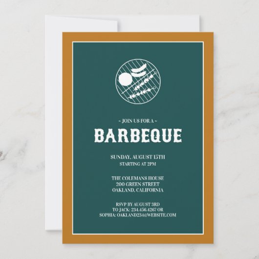 Barbeque Grill Flat Invitation Kaart (Voorkant)