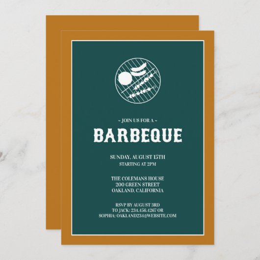 Barbeque Grill Flat Invitation Kaart (Voorkant / Achterkant)