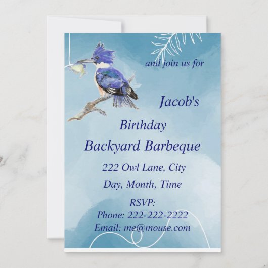 Barbeque Kingfisher Bird Party Invite Kaart (Achterkant)