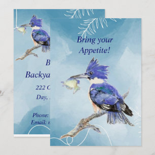 Barbeque Kingfisher Bird Party Invite Kaart
