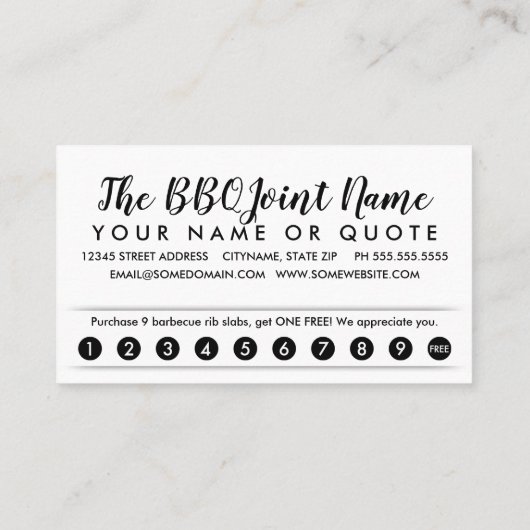 BARBEQUE loyaliteitsponskaart Klantenkaartje (Achterkant)