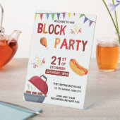 Barbeque snack picknick leuk buurtblok feest reclamebord met voetstuk (Insitu)