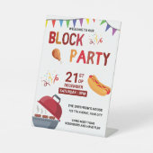Barbeque snack picknick leuk buurtblok feest reclamebord met voetstuk (Voorkant)