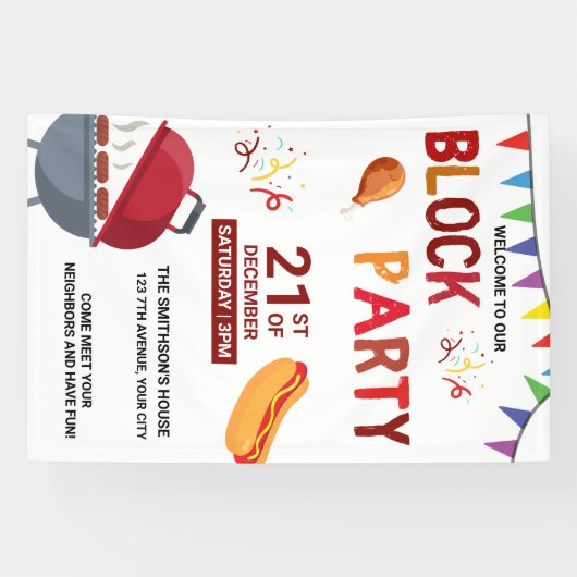 Barbeque snack picknick leuk buurtblok feest spandoek (Horizontaal)