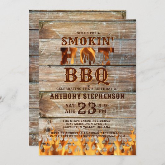 Barbeque Verjaardag Hout Smokin Hete BBQ Kaart (Voorkant / Achterkant)