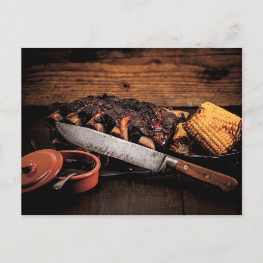 Barbequed beef ribben en maïs. briefkaart (Voorkant)