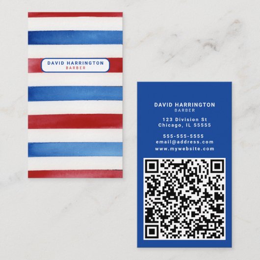 Barber Aangepaste QR Code Scannable Patriottische  Visitekaartje (Voorkant / Achterkant)