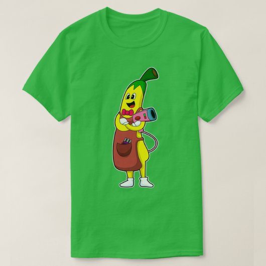 Barber Banana als hairdresser met luchtdroger T-shirt (Design voorkant)