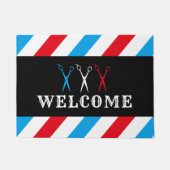 Barber Barbershop Blauw Rood Strepen Welkom Deurmat (Voorkant)