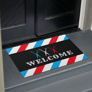 Barber Barbershop Blue Red Stripes Welkom Deurmat