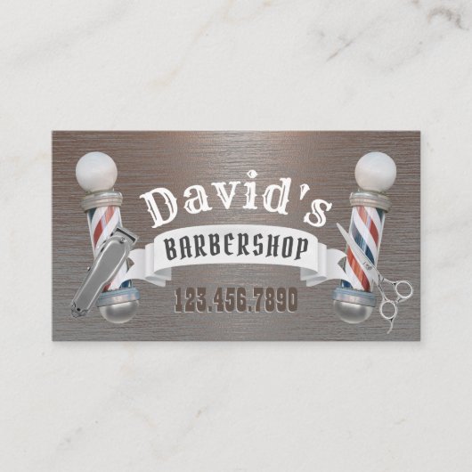 Barber Barbershop Hair Stylist Cool Brushed Metal Visitekaartje (Voorkant)