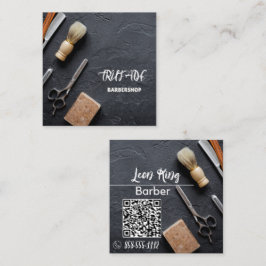 Barber Barbershop Professioneel QR Grijs Vierkante Visitekaartje