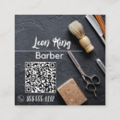 Barber Barbershop Professioneel QR Grijs Vierkante Visitekaartje (Achterkant)