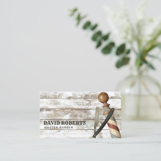 Barber Barbershop Razor Rustic Hair Stylist Visitekaartje (Staand voorkant)