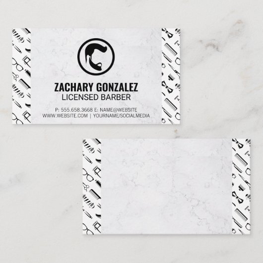 Barber Beard Logo | Barber Gereedschap Patroon Mar Klantenkaartje (Voorkant / Achterkant)