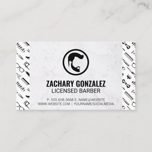Barber Beard Logo | Barber Gereedschap Patroon Mar Klantenkaartje (Voorkant)