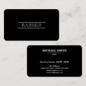 Barber Black en White Modern Professional, eenvoud Visitekaartje (Voorkant / Achterkant)